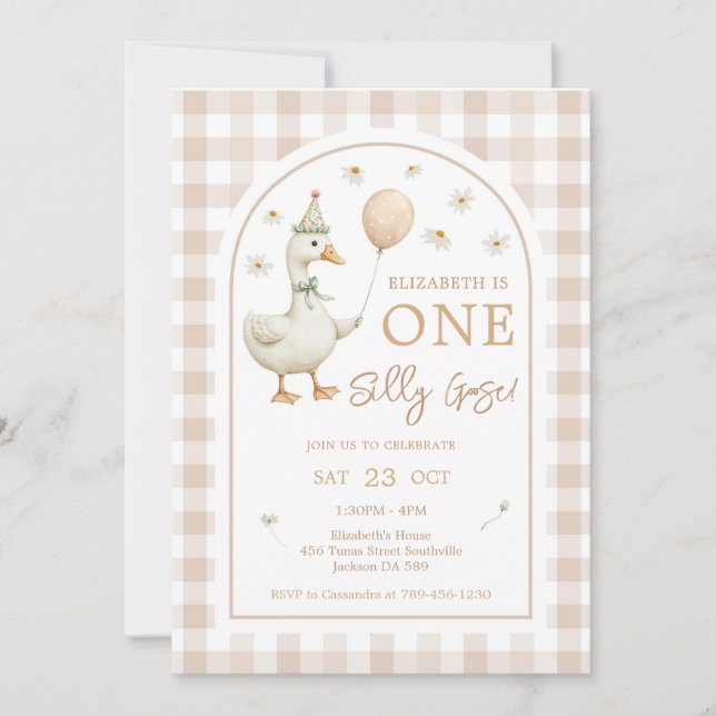 One Silly Goose 1st First Birthday Party Inbjudningar (Framsida)