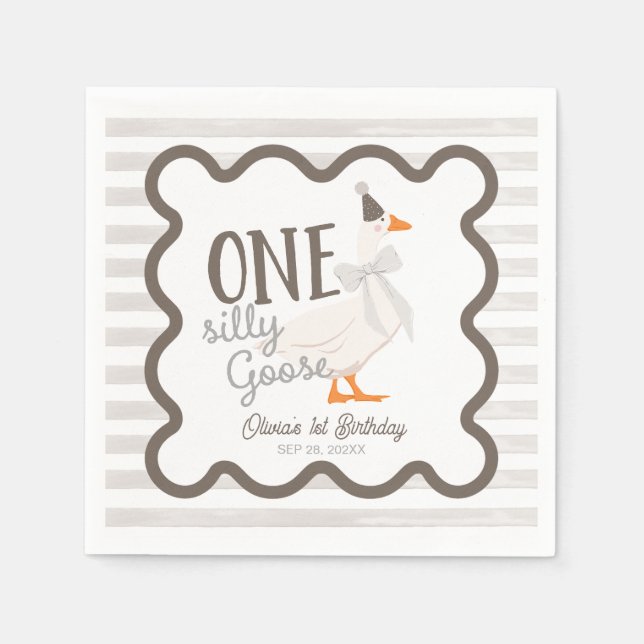 One Silly Goose Beige Bow 1st Birthday Pappersservett (Framsidan)