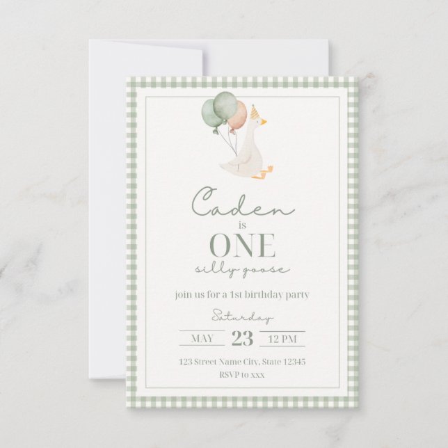 ONE Silly Goose Birthday Invitation Inbjudningar (Framsida)