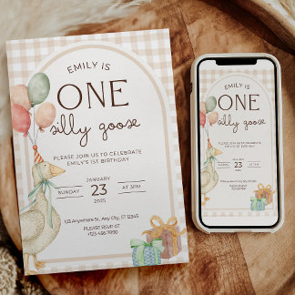 One Silly Goose Birthday Invite Gender Neutral Inbjudningar