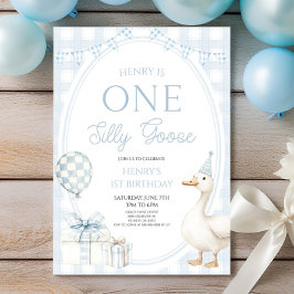 ONE Silly Goose Blue 1st Birthday Party Inbjudningar