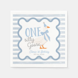 One Silly Goose Blue Bow 1st Birthday Pappersservett