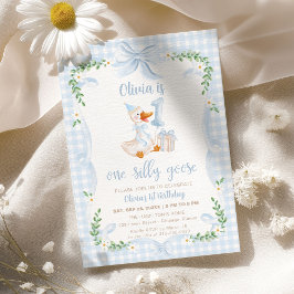One Silly Goose Blue Bow Floral 1st Birthday Inbjudningar