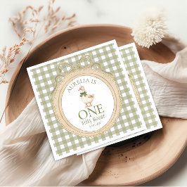 One Silly Goose Bow Gingham 1st Birthday Napkin Pappersservett