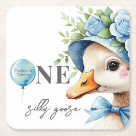 One Silly Goose Boy Birthday  Underlägg Papper Kvadrat
