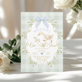 One Silly Goose Boy Gingham 1st Birthday Inbjudningar