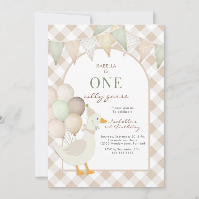 One Silly Goose First 1st Birthday Invitation Inbjudningar (Framsida)
