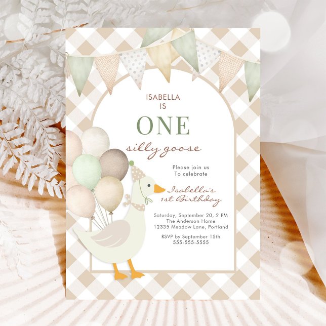 One Silly Goose First 1st Birthday Invitation Inbjudningar (Skapare uppladdad)