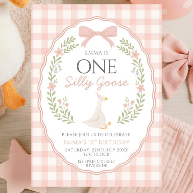 One Silly Goose First Birthday Invitation, Editabl Inbjudningar (Skapare uppladdad)