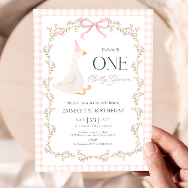 One Silly Goose First Birthday Invitation, Elegant Inbjudningar (Skapare uppladdad)