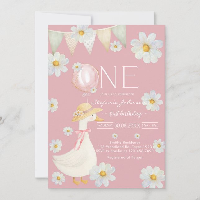 ONE Silly Goose First Birthday Invitation Inbjudningar (Framsida)