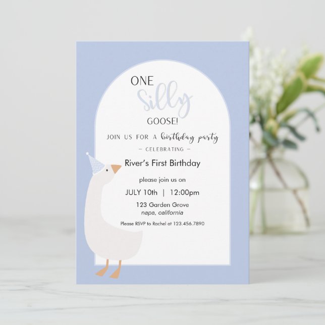 One Silly Goose First Birthday Invitation Inbjudningar (Stående Fram)
