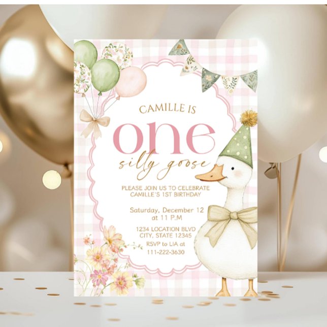 One Silly Goose First Girl Birthday Invitation Inbjudningar (Skapare uppladdad)