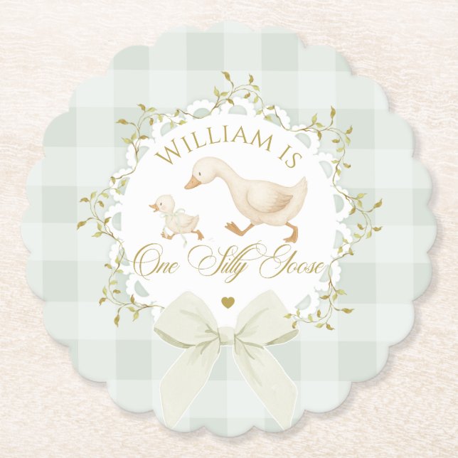 One Silly Goose Gender neutral Sage Birthday Underlägg Papper (Framsida)