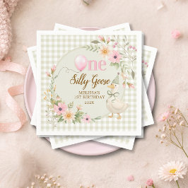 One Silly Goose Gingham Pink Flora Birthday Party  Pappersservett