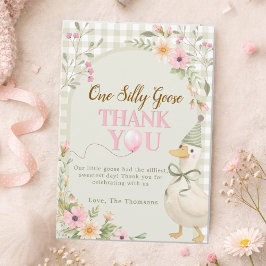 One Silly Goose Gingham Pink Floral Birthday Tack Kort