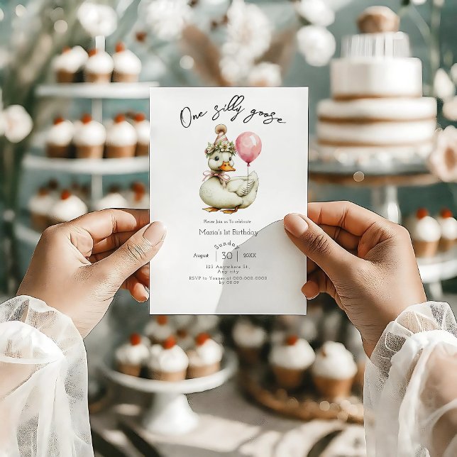 One Silly Goose Girl 1st Birthday  Inbjudningar (Skapare uppladdad)
