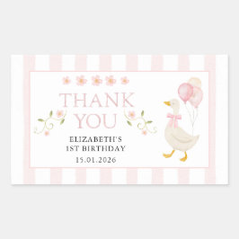 One Silly Goose Girl 1st Birthday Pink Thank You Rektangulärt Klistermärke