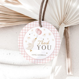 One Silly Goose Girls 1st Birthday Pink Gingham Gåvor Etiketter