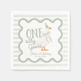 One Silly Goose Green Bow 1st Birthday Pappersservett