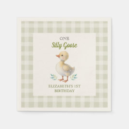 One Silly Goose Green Gingham Baby First Birthday Pappersservett