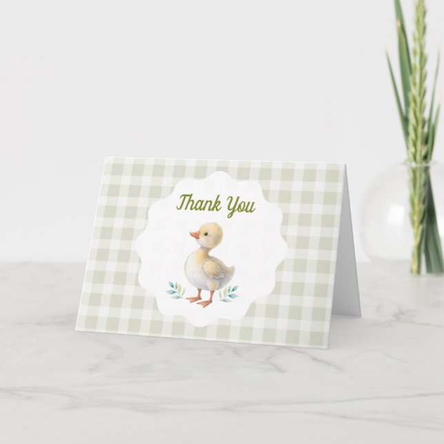 One Silly Goose Green Gingham Baby First Birthday Tack Kort (Framsida)