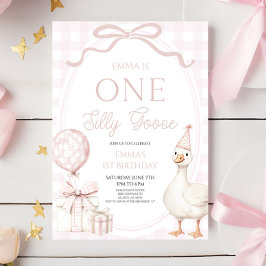 ONE Silly Goose Pink 1st Birthday Party Inbjudningar