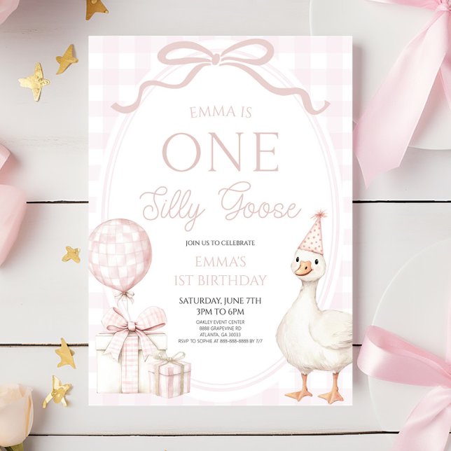ONE Silly Goose Pink 1st Birthday Party Inbjudningar (Skapare uppladdad)