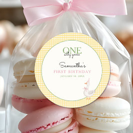 One Silly Goose Pink and Gingham 1st Birthday Runt Klistermärke