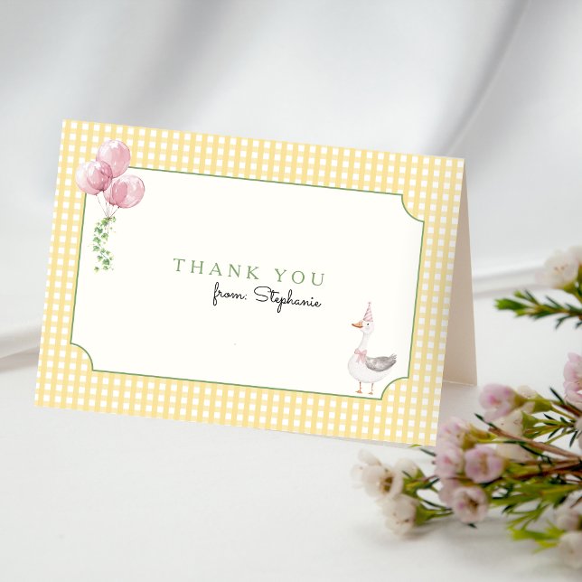 One Silly Goose Pink Balloons Tack Kort (Silly Goose First Birthday Thank You Card)