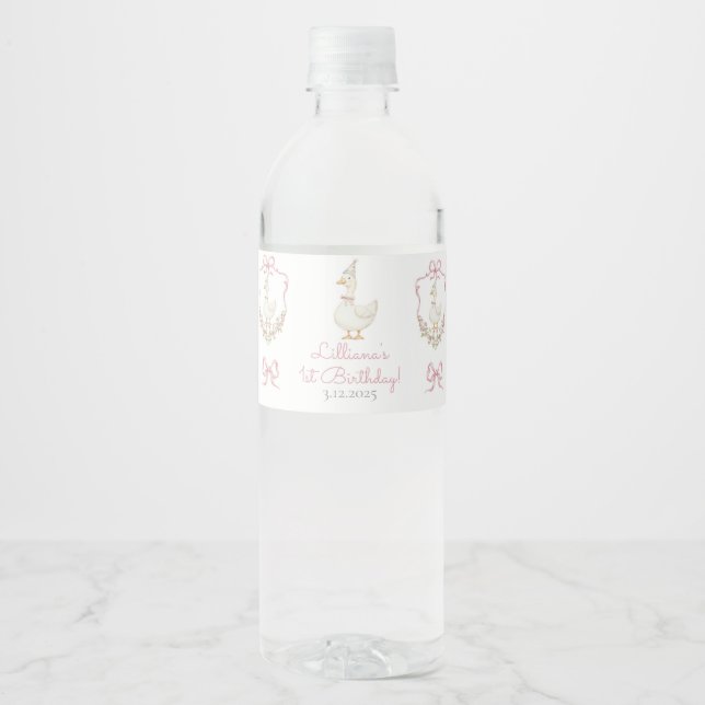 One Silly Goose Pink  Birthday Vattenflaskor Etikett (Framsida)
