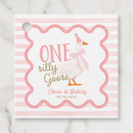 One Silly Goose Pink Bow 1st Birthday Gåvor Etiketter