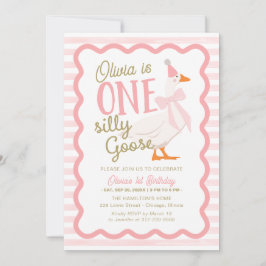 One Silly Goose Pink Bow 1st Birthday Inbjudningar