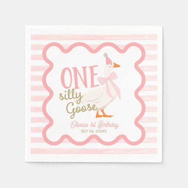 One Silly Goose Pink Bow 1st Birthday Pappersservett (Framsidan)