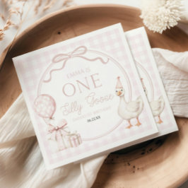 ONE Silly Goose Pink Bow 1st Birthday Party Pappersservett