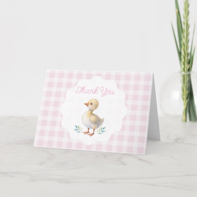 One Silly Goose Pink Gingham Girl First Birthday Tack Kort (Framsida)