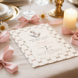 One Silly Goose Preppy Bow 1st Birthday Inbjudningar