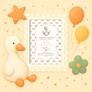One Silly Goose Preppy Bow 1st Birthday Inbjudningar
