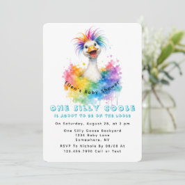 One Silly Goose Rainbow Baby Shower Cute Inbjudningar