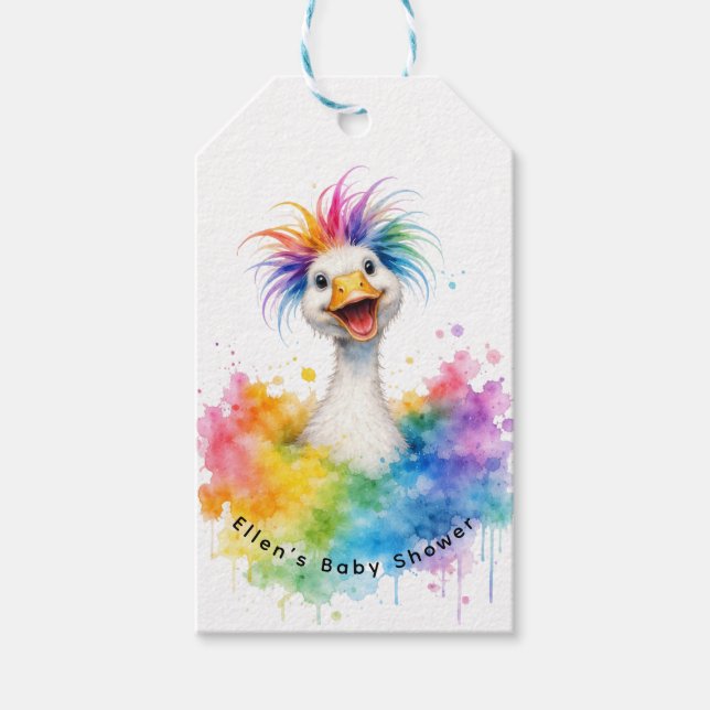 One Silly Goose Rainbow Baby Shower Thank You Presentetikett (Framsidan)