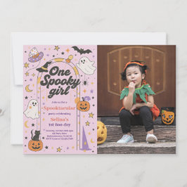 One Spooky Girl Halloween Ghost 1 Birthday Photo Inbjudningar