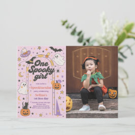 One Spooky Girl Halloween Ghost 1 Birthday Photo Inbjudningar