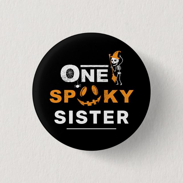 One Spooky Sister Halloween Matching Family Anpass Knapp (Framsida)