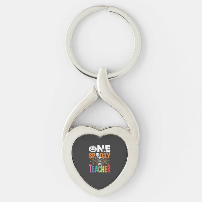 One Spooky Teacher Halloween-design_1 Twisted Heart Silverfärgad Nyckelring (Framsidan)