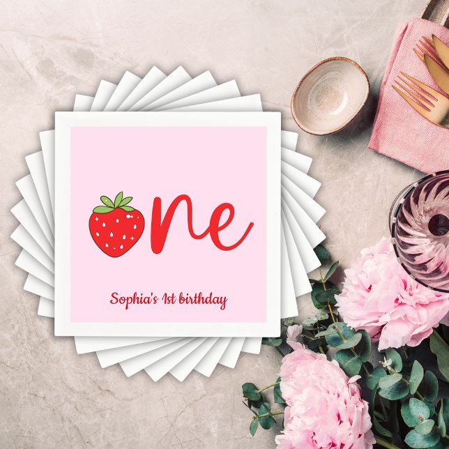 One Strawberry Birthday Pappersservett (Skapare uppladdad)