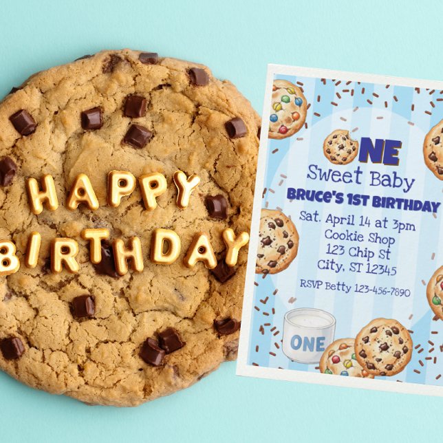 One Sweet Baby, blue cookie 1st birthday Inbjudningar (Skapare uppladdad)