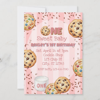 One Sweet Baby, Pink Cookie 1st birthday Inbjudningar