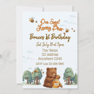One Sweet Honey Bear, 1st Birthday Inbjudningar