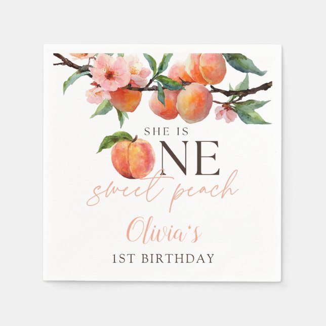 One Sweet Peach 1-årsdag  Pappersservett (Framsidan)