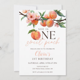 One Sweet Peach 1st Birthday  Inbjudningar